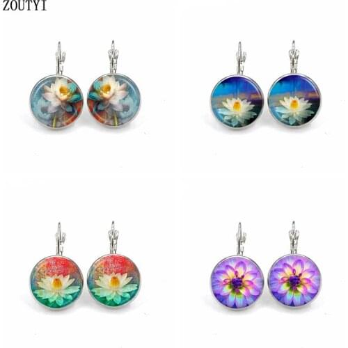 New / glamour retro fashion ethnic style Indian l lotus earrings, convex and concave glass ladies earrings