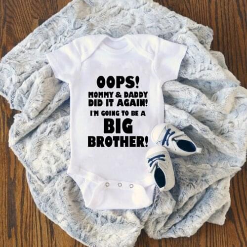 Oops Mommu&daddu Did It Again I'm Coming to a Big Brother Printed Newborn Baby Rompers Infant Boys Cotton Short Sleeve Jumpsuits
