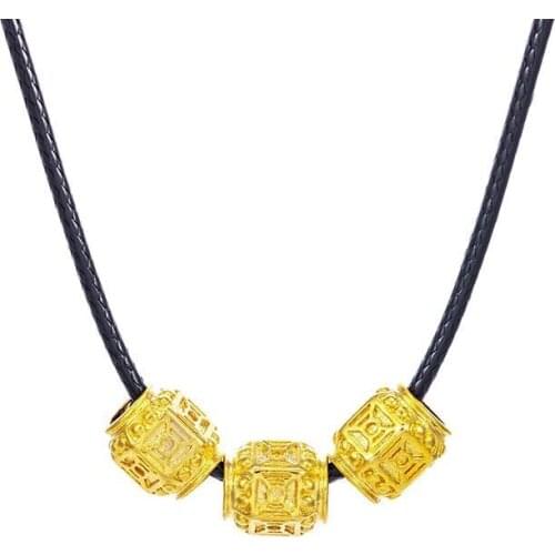 MxGxFam 60 cm Black Rope Lucky Beads Necklaces For Women Jewelry 24 k Yellow Gold Color Good Quality