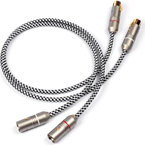 Pair Audiophile Single Crystal Copper Silver Plated 3 Pin XLR Balanced Hifi Audio Cable with 24k Gold-plated Plug