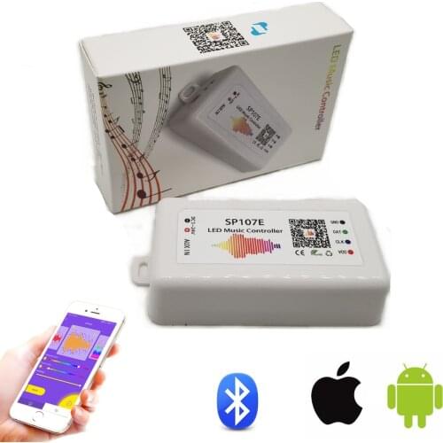SP107E Bluetooth-compatible LED Music Controller Full Color Pixel IC SPI Controllers APP for WS2812B WS2813 SK6812 LED Strip
