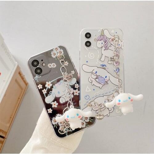 Cute Carton Dog Clear Wrist Chain Phone Case For Iphone 12 11 Pro Max X Xr Xs Max 7 8 Plus Shockproof Back Cover With Pendant