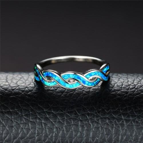Luxury Female Blue White Opal Ring Classic Silver Color Wedding RingTrendy Hollow Infinity Thin Engagement Rings For Women