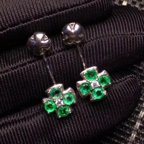 Flower Earring Natural emerald earring Free shipping Real original emerald 925 sterling silver 3mm 8pcs