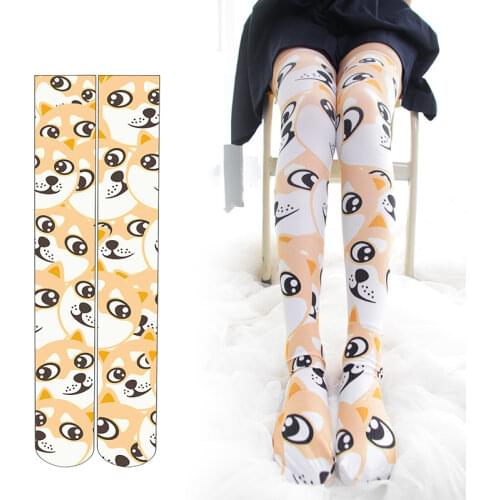 Funny Doge Kabosu Lolita Stockings Cute Women Girls Kawaii Lolita Velvet Long Thigh High Stocking Anime Cosplay Over Knee Socks