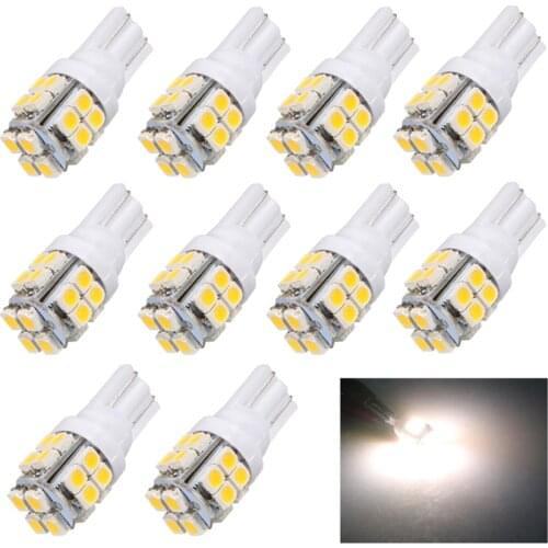 NHAUTP 10Pcs T10 LED Warm White Car Lamps 3528 20-Smd 168 192 W5W Bulbs For Auto Dome Reading Wedge Lights 6500K 4300K 12V