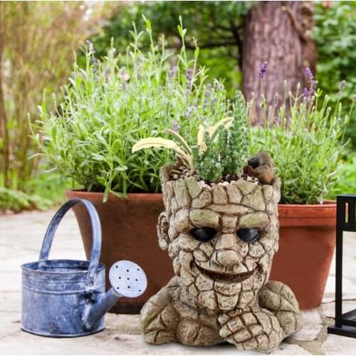 Home Decoration Creative Flower Pot Ornaments Flower Pot Imitation Stone Man Retro Resin Flower Pot Does Not Contain Plants