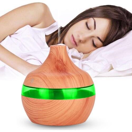 Home Office 300ml Ultrasonic air humidifier cool mist maker USB Electric Aroma Air diffuser wood grain with 7 colors lights