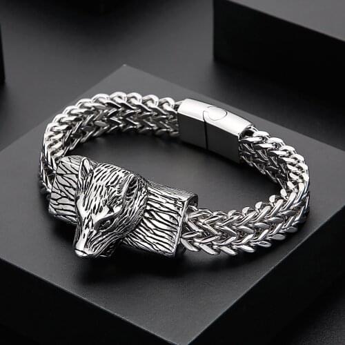HaoYi Vintage Viking Wolf Mens Bracelet 316L Stainless Steel Charm Wristband Jewelry Accessories