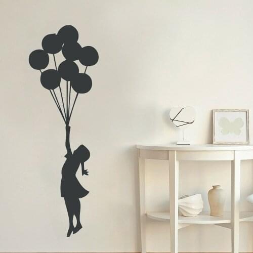 Balloon Girl Wall Decal Art Graffiti Living Room Girls Bedroom Nursery Home Decor Door Window Vinyl Stickers Cute Wallpaper Q487