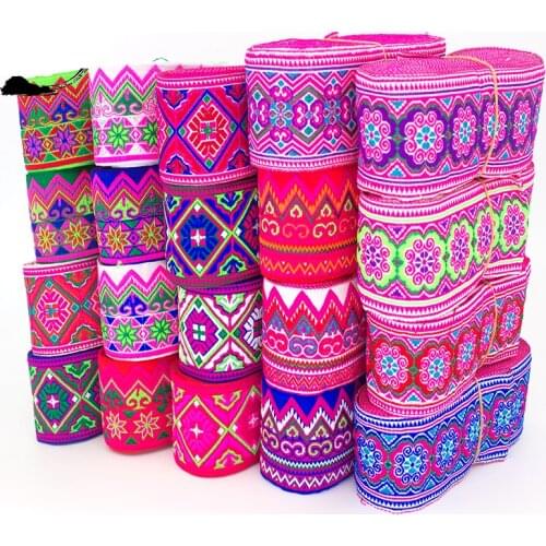 High Quality 18 Style 2" 5cmX7yard/Lot Polyester Woven Jacquard Ribbon Colorful background Cloud Flower Straps and Belt Lace