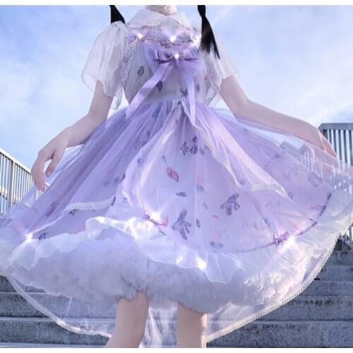 Japanese Sweet Soft Girl Purple White Princess Jsk Cute Lolita Summer Woman Gothic Suspender Dress Kawaii Lolita cos loli