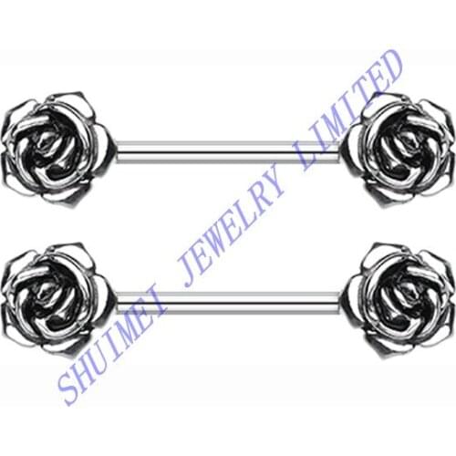 SHUIMEI 5Pairs Rose Flower Nipple Shield Ring Barbells Bars Piercing Body Jewelry