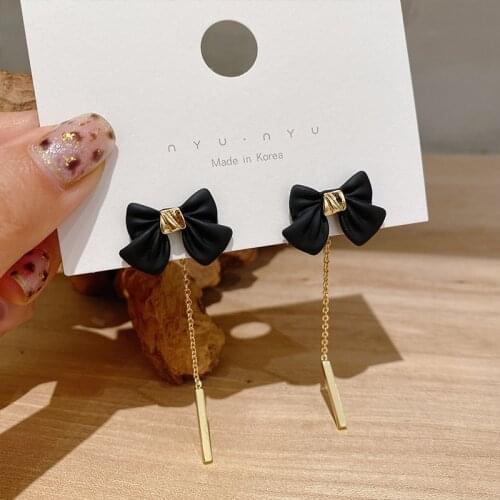 ​ZDMXJL 2021 New Fashion Womens Earrings Fine Sweet Bowknot Long Eardrop Earrings For Women Party Girl Jewelry Gifts Wholesale
