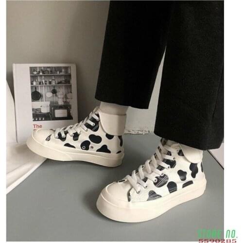 Womens Sneakers Cute Platform Shoes Cow Girls Kawaii Casual Vulcanize Undefined Japanese Vintage Boots Female