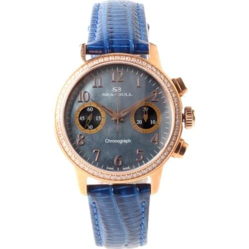 Seagull Rhinestone Bezel Lady Wristwatch Chronograph Mother Of Pearl Dial Luxury Hand Wind Mechanical Womens Watch 719.754L