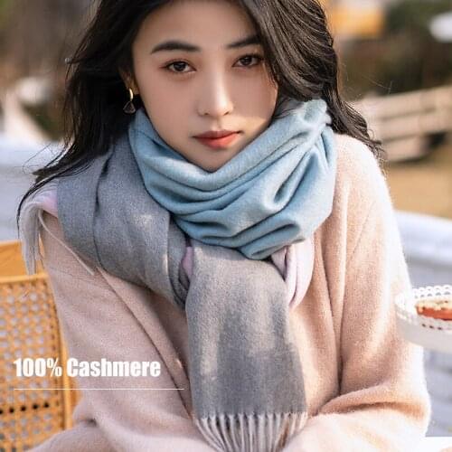 Winter Warm Cashmere Scarf Women Fashion Blue Shawls Pashmina Ladies Pure Cashmere Neck Scarves Autumn Luxury Foulard Femme