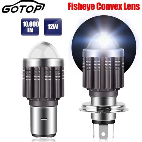 1pcs H4 H6 BA20D Led Motorcycle Headlight Bulbs 10000LM 12W CSP Chips Fisheye Convex Len Spotlight Dual Color White Yellow 6000K