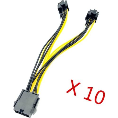 10pcs/lot PCI-E PCIE 8p Female to 2 Port Dual 8pin 6+2p Male GPU Graphics Video Card Miner Power Extension Cable Cord 18AWG Wire