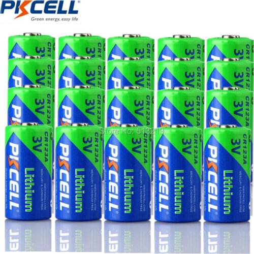 100Pcs*PKCELL 3V Lithium Battery CR123A 123A CR17345 KL23a VL123A DL123A 5018LC EL123AP 1500mAh Li-ion Non-rechargeable batterie