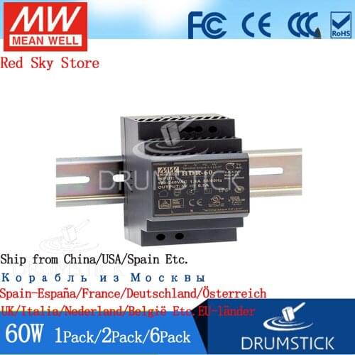 2PACK) Meanwell 60W Industrial DIN Rail Power Supply HDR-60-24V/5/12/15/48 1.25/2.5A 4/4.5/6.5A thin 91% high efficiency DR/MDR