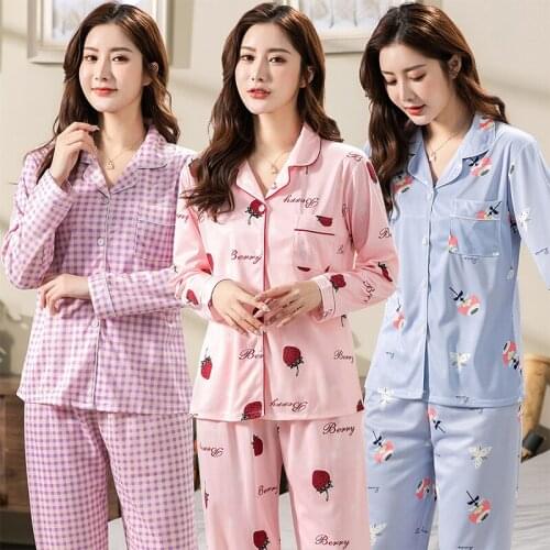 2021 Spring Autumn Long Sleeve Print Pajama Sets for Women Korean Sleepwear Suit Pyjama Loungewear Homewear Pijama Mujer Clothes