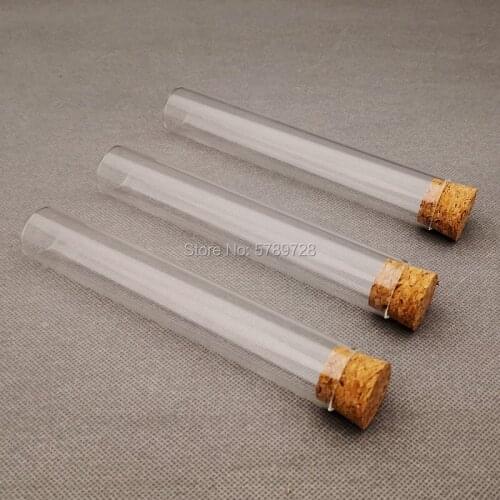 5pcs/lot 25x150mm clear Glass Flat bottom test tube with cork stopper,Lab Thickened glass reaction vessel
