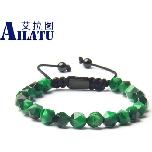 Ailatu New Tiger Eye Faceted Cut Natural Stone Braiding Bracelet Healing Anxiety Relief Chakras Jewelry for Lovers Gift