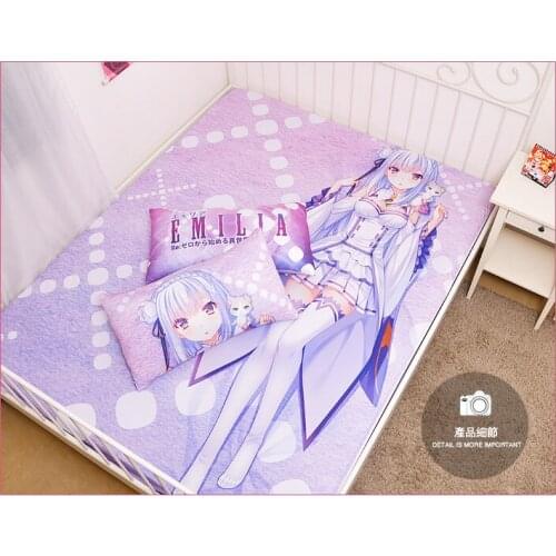Anime Cartoon Re:Zero kara Hajimeru Isekai Seikatsu Milk Silk Mattress Cover Fitted Sheet cover bedspread counterpane No.R03