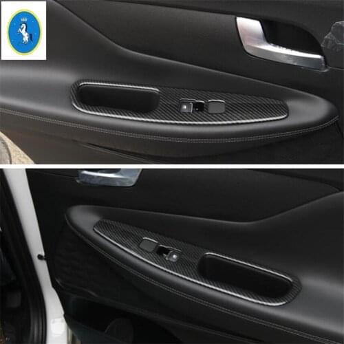 Yimaautotrims Auto Accessory Armrest Window Glass Lift Button Panel Cover Trim Carbon Fiber ABS Fit For Hyundai Santa Fe 2019