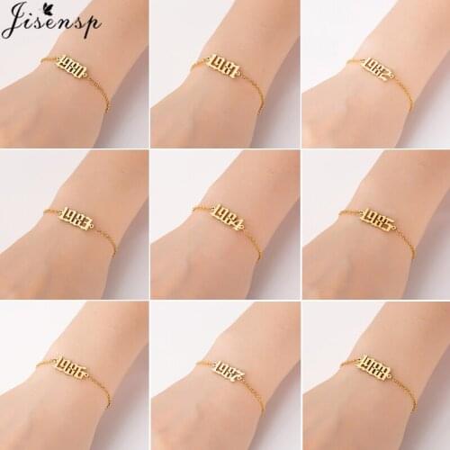 Jisensp Stainless Steel Birth Year Number Bracelet Fashion Jewelry for Women Men Punk 1980-2000 Charm Bracelet Birthday Gift