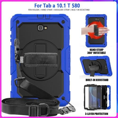 Case for Samsung Galaxy Tab A10.1 T580 Tablet Case Cover With Pen holder Hand strap Shoulder Strap T580 Robot Tablet Cover