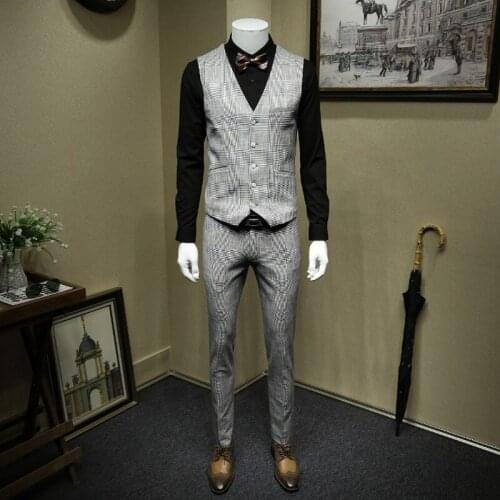 England Style White And Black Plaid Business Gentleman Blazer Suit Vintage Double Breasted Wedding Dress Smart Casual 3Pcs Sets