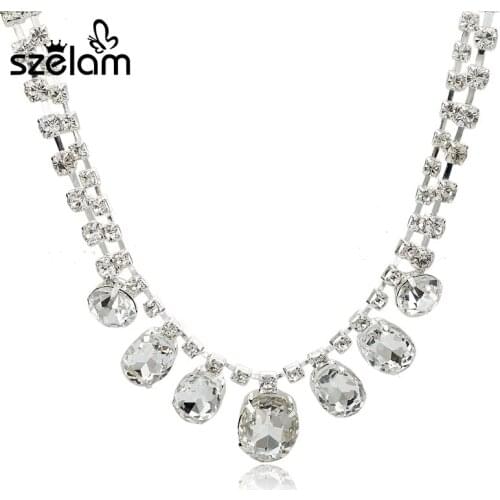 Long Rhinestone Silver Choker Necklaces Pendants Austrian Crystal Women Necklaces Bridal Weddding Jewelry Bijoux Sne150859