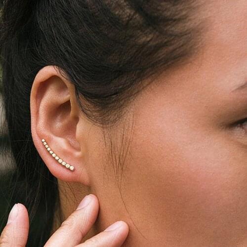 925 sterling silver bezel cz long bar climber earring simple minimal fake multi piercing studs