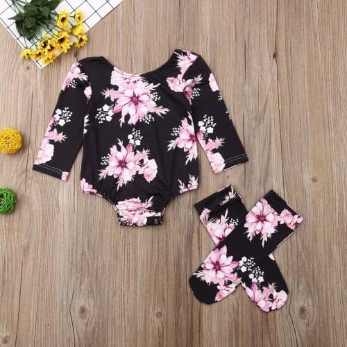 Emmababy Newest Fashion Newborn Baby Girl Clothes Flower Print Romper Jumpsuit Leg Warmers 2Pcs Outfits Clothes