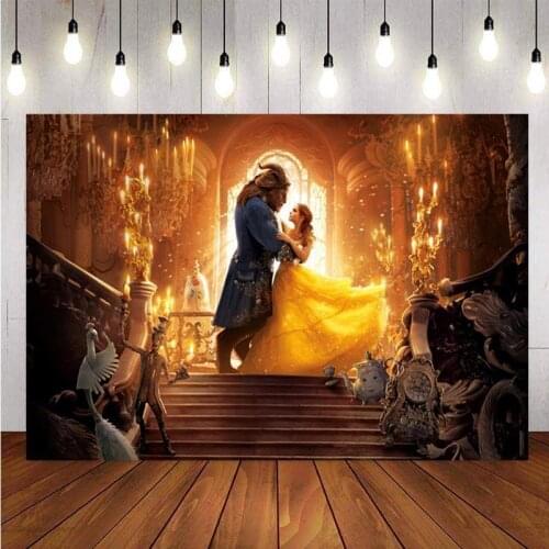 Beauty And The Beast Photography Backdrops Princess Girls Happy Birrthday Party Background For Photo Studio Banner Prop