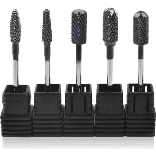 5 Types Black Tungsten Carbide Nail Drill Bit 3/32" Titanium Burr Bits Milling Nail Art Tips Electric Manicure Drills Tools