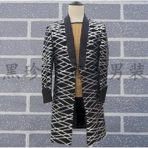 Personalized men suits designs masculino homme rock stage costumes for singers mens long blazer clothes star style dress punk