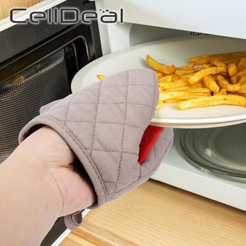 Anti Heat Baking Oven Gloves Cooking Microwave Hand Clip Silicone Non-slip Mitts Potholder Thickened Cotton Gloves With Hanging