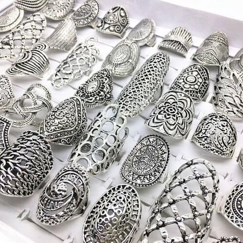 MixMax 20pcs/lot Vintage Jewelry Rings for Women Antique Silver Plated Finger Ring Party Gifts Wholesale Dropshipping
