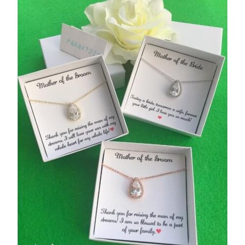 Personalize any text wedding Bridesmaid teardrop Cubic Zirconia Earrings necklace sets Bridesmaid CZ Jewelry Set proposal gifts