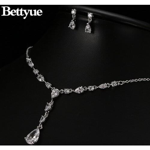Bettyue Brand Fashion Charm Water Drop Pendant Cubic Zircon White Gold Color Wedding Jewelry Sets For Woman Wedding Party Gift
