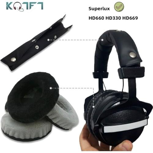 KQTFT Velvet Replacement EarPads Headband for Superlux HD330 HD660 HD668B HD669 Headset Universal Bumper Earmuff Cover Cushion