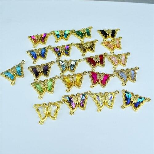 Two-hole butterfly pendant, suitable for jewelry DIY earrings, pendants, bracelets, necklaces, multi-color glass insect jewelry