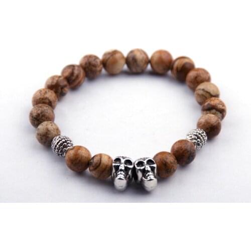 MOODPC Free drop shipping 8mm natual semi precious Lava bracelet energy stone with skull beads Bracelets