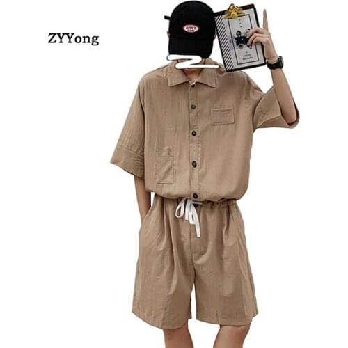 2020 Men Jumpsuit Solid Short Sleeve Cotton Thin Pants Overalls Fashion Streetwear Casual With Belt Mens Rompers