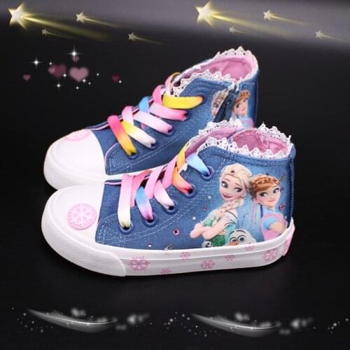 Spring Autumn New Mid-Band Ribbon Cowboy Childrens Shoes Cartoon Frozen Princess Shoes Student Casual Shoes Fashion Canvas Shoe