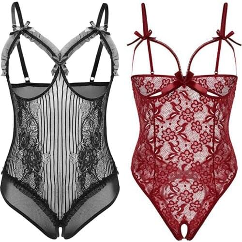 Porno Bodysuits Sexy Open Bra Sexy Lingerie Exotic Costume See Through Mesh Sex Underwear Women Crotchless Erotic Lingerie