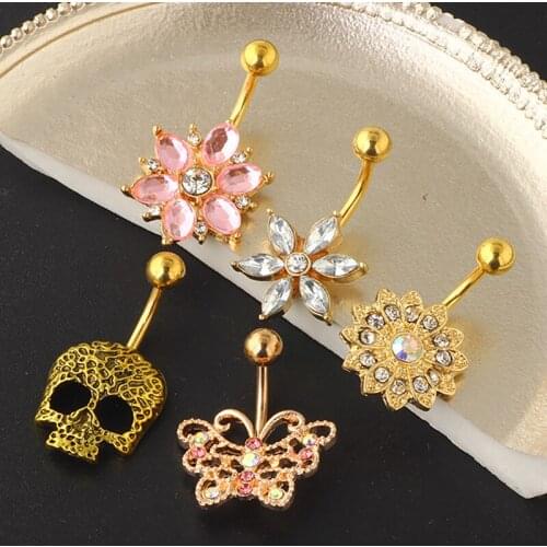 Belly Piercing Women Belly Button Rings Gold New Steel Rhinestone Sexy Belly Navel Piercing Mix 5 Color Wholesales